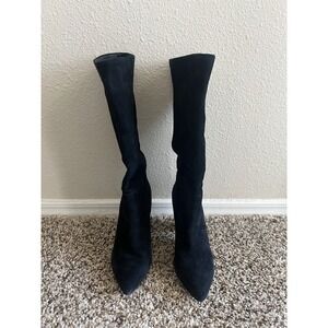 Something Navy Mid-Calf Suede Boots Navy Blue Heels Feminine Casual Preppy Read